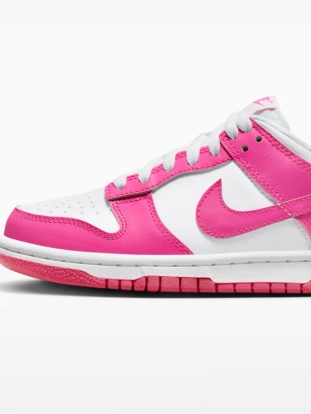 Girls Pink and White Nike Dunks - Size 2